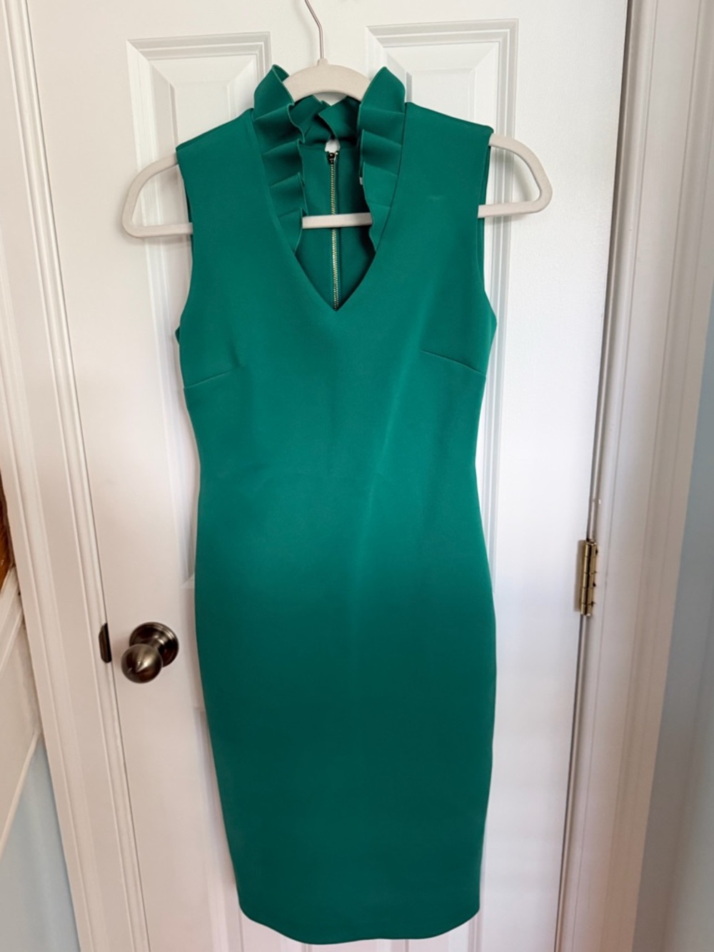 Calvin Klein Teal Ruffle-Trim Sheath Midi Dress